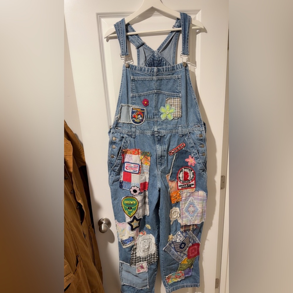 Riley Vintage Embroidered Denim Overalls with Patches 🔥🔥🔥